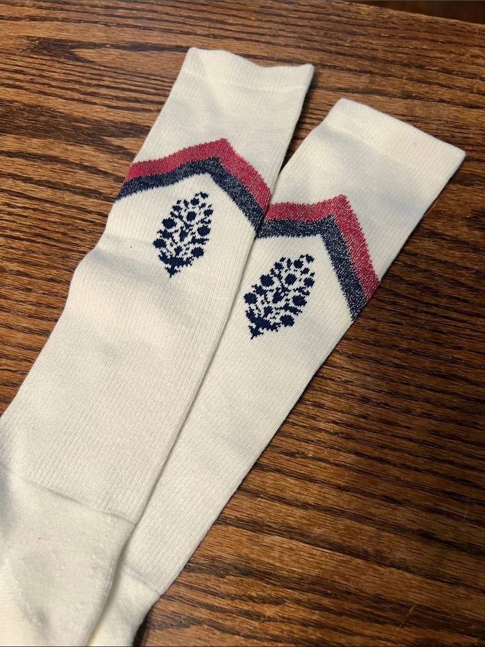 FP Movement by Free People White tube Socks with Pink Script & Navy Motif